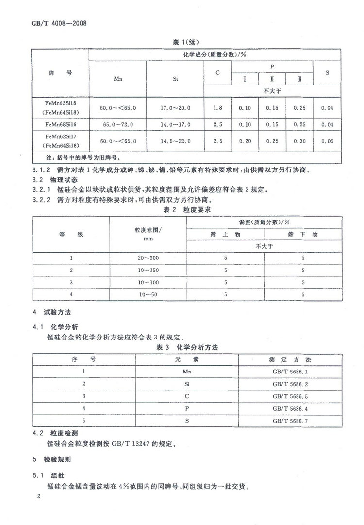 GBT4008-2008錳硅合金標(biāo)準(zhǔn)